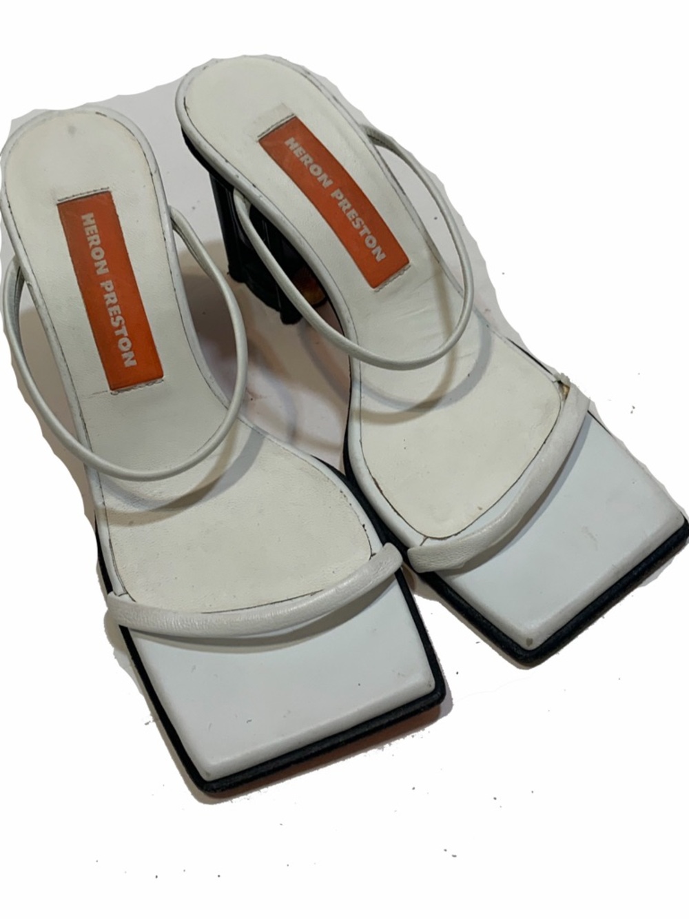 Heron Preston White Strappy Square-Toe Level-Heel Black Sandals